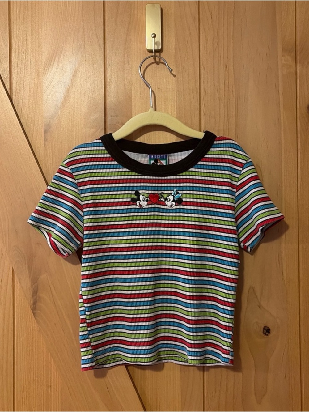 Vintage Y2K Walt Disney Girls Striped Shirt Mickey Minnie Size Small Embroidered